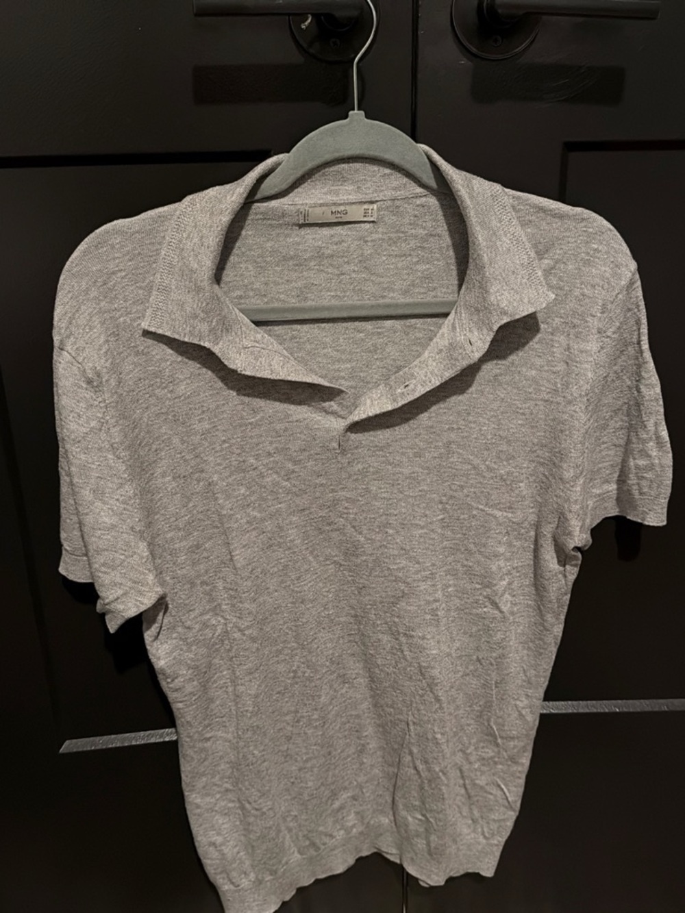 Mango linen Heather Gray Short Sleeve Polo Top